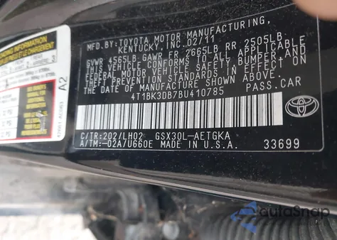2011 Toyota Avalon z USA, uszkodzony, nr VIN 4T1BK3DB7BU410785